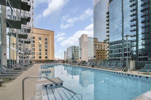 community pool with a view of city