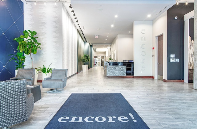 building lobby with recessed lighting