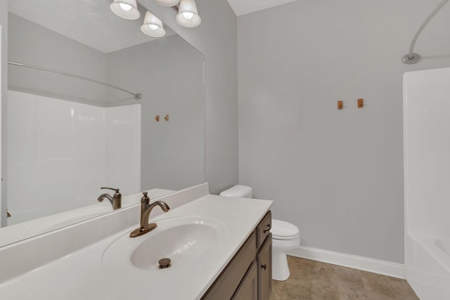 580 Laurel Ln, Murfreesboro, TN 37127 - bathroom featuring vanity, toilet, baseboards, and shower / bathtub combination