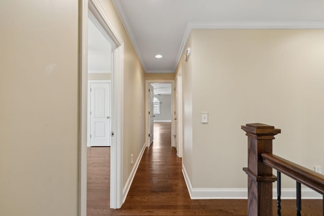 1769 Mayflower Dr, Columbia, TN 38401 - hallway with crown molding, dark wood finished floors, baseboards, and recessed lighting