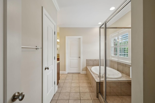 1769 Mayflower Dr, Columbia, TN 38401 - full bath with crown molding, a garden tub, tile patterned floors, recessed lighting, and baseboards