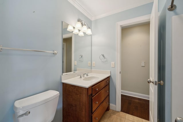 1769 Mayflower Dr, Columbia, TN 38401 - bathroom with toilet, vanity, crown molding, tile patterned flooring, and baseboards