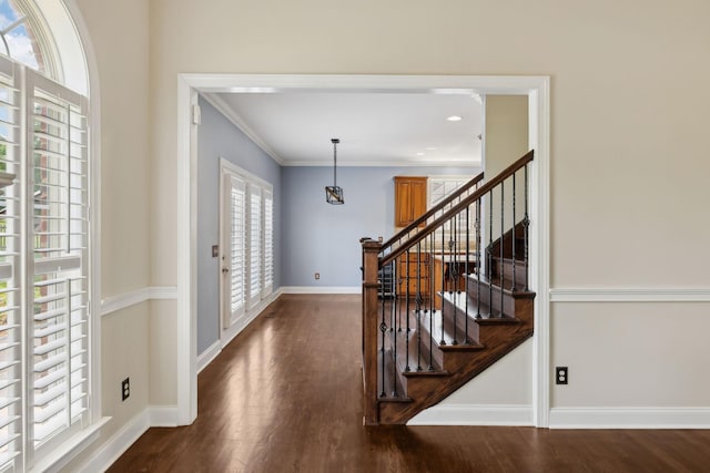 1769 Mayflower Dr, Columbia, TN 38401 - foyer with wood finished floors, plenty of natural light, stairway, and crown molding