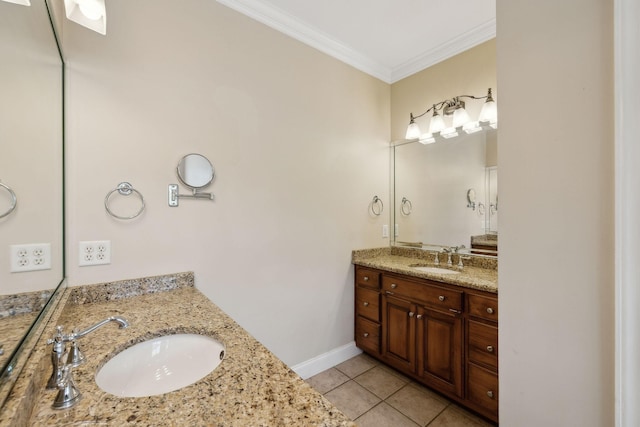 1769 Mayflower Dr, Columbia, TN 38401 - full bathroom featuring two vanities, ornamental molding, tile patterned floors, and baseboards