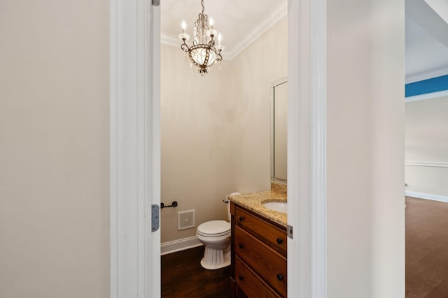 1769 Mayflower Dr, Columbia, TN 38401 - half bath featuring vanity, crown molding, a chandelier, toilet, and baseboards
