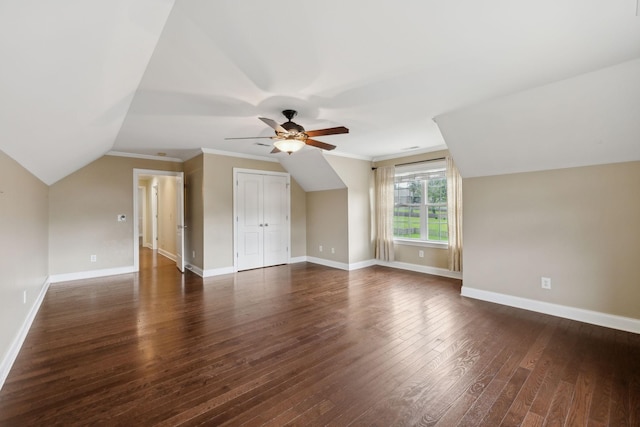 1769 Mayflower Dr, Columbia, TN 38401 - bonus room with lofted ceiling, ceiling fan, dark wood finished floors, and baseboards