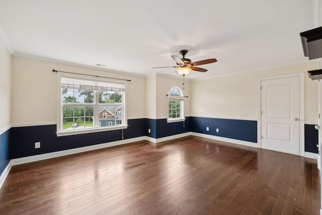 1769 Mayflower Dr, Columbia, TN 38401 - spare room featuring ceiling fan, dark wood-style flooring, baseboards, and ornamental molding