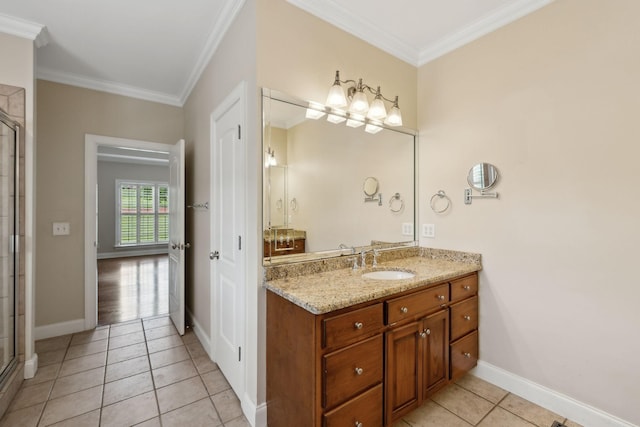 1769 Mayflower Dr, Columbia, TN 38401 - full bath with vanity, a stall shower, crown molding, tile patterned floors, and baseboards