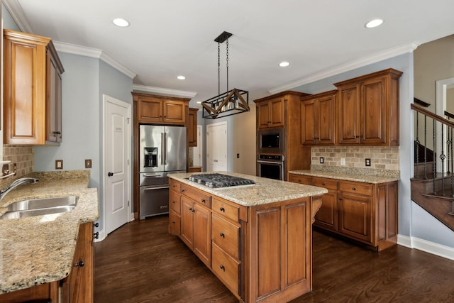 1769 Mayflower Dr, Columbia, TN 38401 - kitchen featuring appliances with stainless steel finishes, a sink, dark wood-type flooring, tasteful backsplash, and recessed lighting