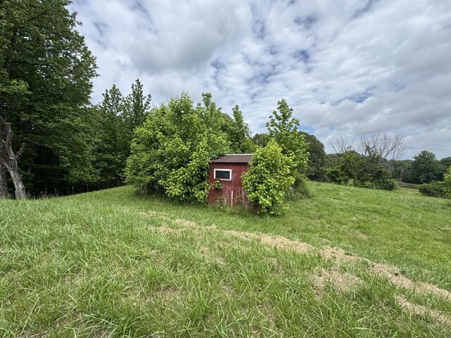 120 Red Bell Rd, Newbern, TN 38059 - view of yard with an outbuilding, a storage shed, and a forest view