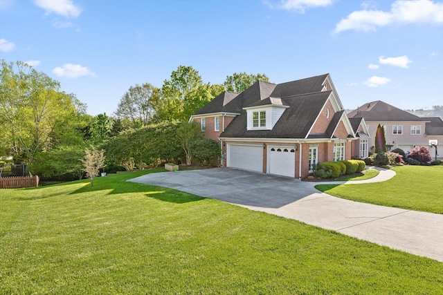 9727 Chestnut Hill Ln, Chattanooga, TN 37421 - view of front of property with concrete driveway, a front yard, a garage, and brick siding