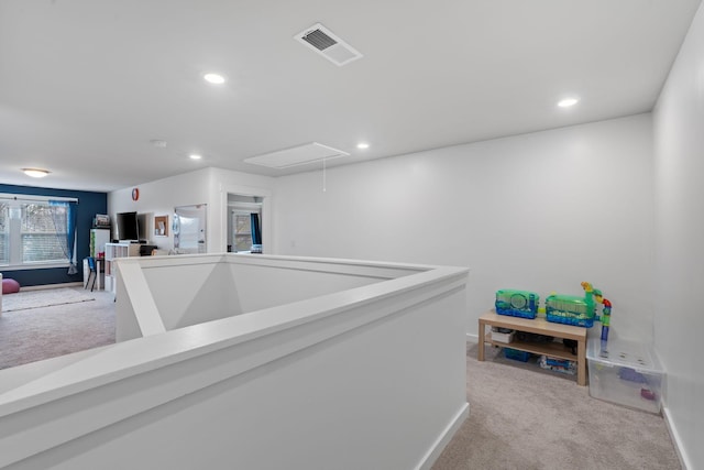 7587 Highborne Ln, Ooltewah, TN 37363 - corridor featuring attic access, light carpet, baseboards, and recessed lighting