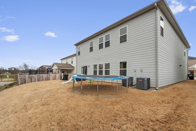 7587 Highborne Ln, Ooltewah, TN 37363 - back of property with a trampoline, central air condition unit, and fence