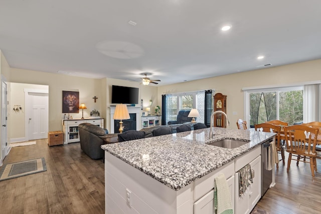 7587 Highborne Ln, Ooltewah, TN 37363 - kitchen with a sink, healthy amount of natural light, white cabinetry, dark wood finished floors, and recessed lighting