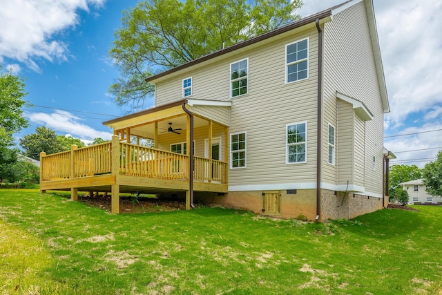5008 Swan Rd, Chattanooga, TN 37416 - rear view of property featuring crawl space, a ceiling fan, a yard, and a deck