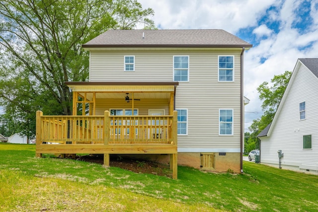 5008 Swan Rd, Chattanooga, TN 37416 - rear view of property featuring a ceiling fan, a yard, and a deck