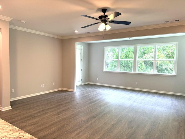 122 Blake Ln, Mount Juliet, TN 37122 - empty room featuring ornamental molding, dark wood-type flooring, baseboards, ceiling fan, and a smoke detector