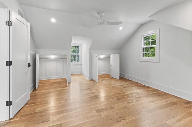 215 Lewisburg Ave, Franklin, TN 37064 - bonus room with lofted ceiling, ceiling fan, baseboards, and light wood-style floors