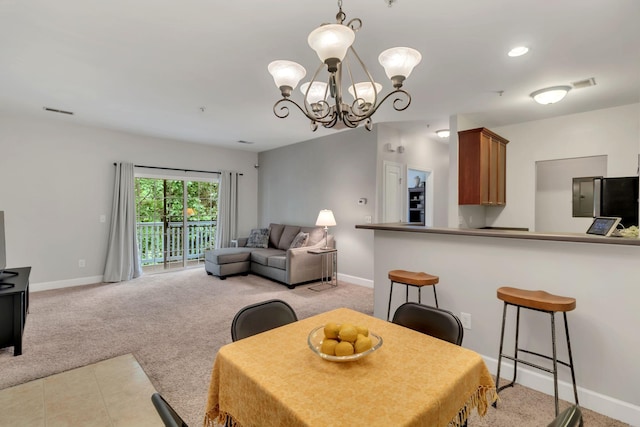 7230 Althorp Way Unit W 12, Nashville, TN 37211 - dining room with light carpet, a chandelier, baseboards, and recessed lighting