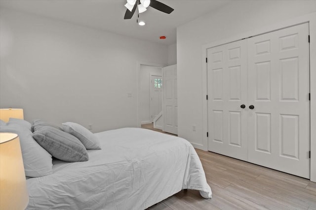 1014 Promise Land Rd, Charlotte, TN 37036 - bedroom featuring light wood-style flooring, ceiling fan, a closet, and recessed lighting