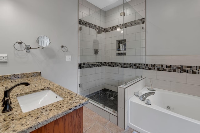 212 Spirit Hill Cir, Smyrna, TN 37167 - full bath with a stall shower, a bath, vanity, and tile patterned flooring