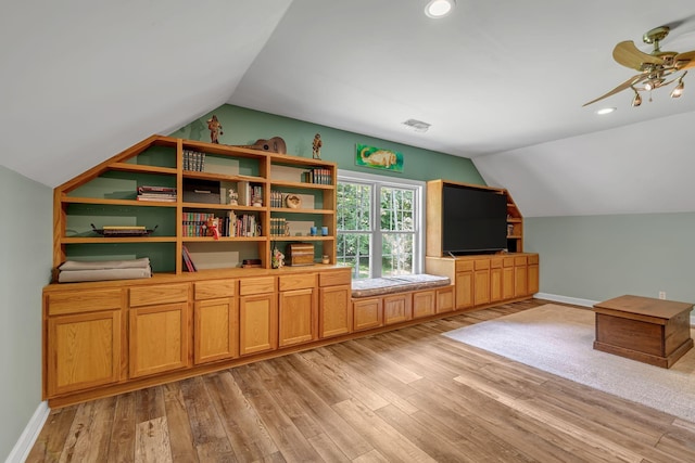 212 Spirit Hill Cir, Smyrna, TN 37167 - bonus room featuring vaulted ceiling, light wood-style floors, a ceiling fan, baseboards, and recessed lighting