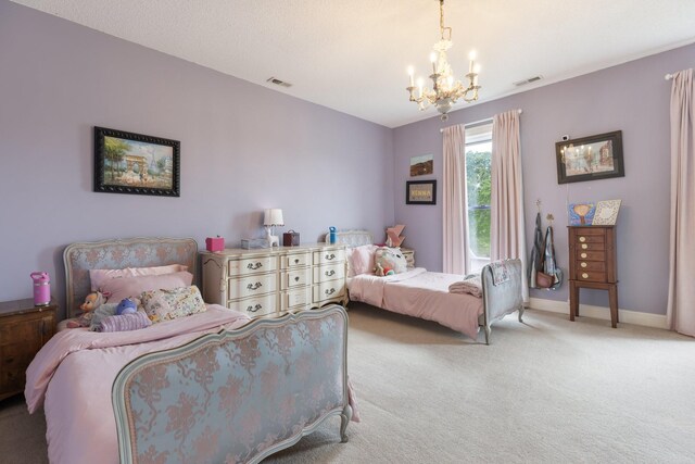 3310 Booker Ridge Rd, Mount Pleasant, TN 38474 - bedroom with a chandelier, light carpet, and baseboards