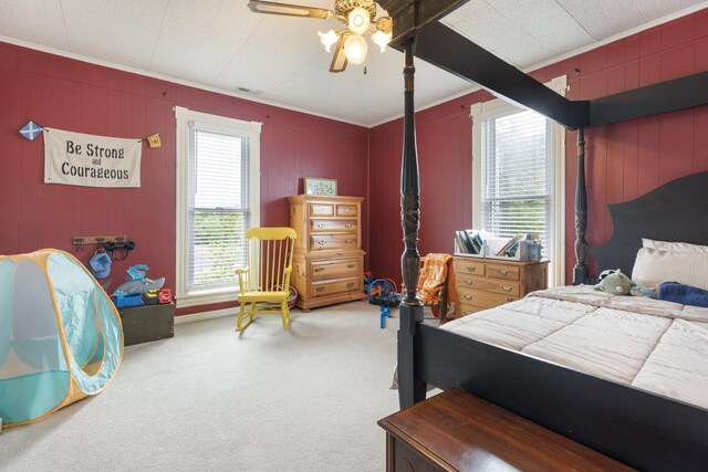 3310 Booker Ridge Rd, Mount Pleasant, TN 38474 - bedroom featuring carpet flooring, ornamental molding, and ceiling fan