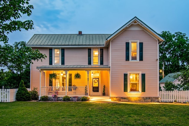 3310 Booker Ridge Rd, Mount Pleasant, TN 38474 - view of front of property featuring a standing seam roof, metal roof, a porch, and a chimney