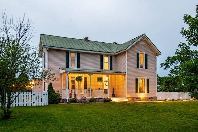 3310 Booker Ridge Rd, Mount Pleasant, TN 38474 - view of front facade with a chimney, metal roof, a porch, and a standing seam roof