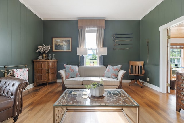 3310 Booker Ridge Rd, Mount Pleasant, TN 38474 - living room with crown molding, wood finished floors, and baseboards