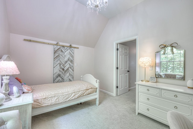 114 Moonlight Dr, Gallatin, TN 37066 - bedroom with lofted ceiling, light carpet, baseboards, and a chandelier