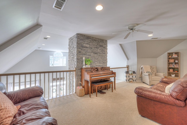 114 Moonlight Dr, Gallatin, TN 37066 - carpeted living room with a ceiling fan and vaulted ceiling