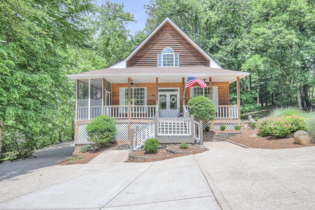 114 Moonlight Dr, Gallatin, TN 37066 - view of front of home featuring a porch, french doors, a ceiling fan, and a shingled roof