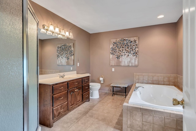 1760 Camp Branch Rd, Mount Pleasant, TN 38474 - bathroom featuring a bath, vanity, toilet, tile patterned floors, and baseboards