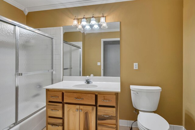 1760 Camp Branch Rd, Mount Pleasant, TN 38474 - full bathroom featuring toilet, vanity, enclosed tub / shower combo, and crown molding