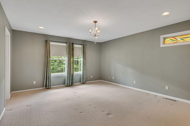 1760 Camp Branch Rd, Mount Pleasant, TN 38474 - unfurnished room with carpet, baseboards, a chandelier, and recessed lighting
