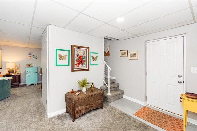 1304 Cheshire Dr, Nashville, TN 37207 - foyer with a drop ceiling, stairs, baseboards, and carpet flooring
