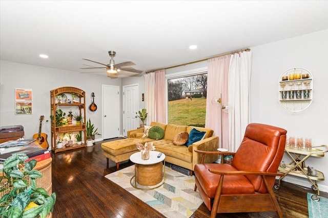 1304 Cheshire Dr, Nashville, TN 37207 - living room featuring wood finished floors, a ceiling fan, recessed lighting, and baseboards