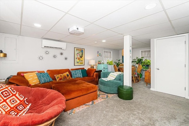1304 Cheshire Dr, Nashville, TN 37207 - carpeted living room with a wall unit AC, a paneled ceiling, and recessed lighting