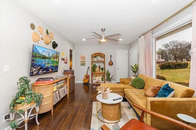 1304 Cheshire Dr, Nashville, TN 37207 - living room featuring wood finished floors, ceiling fan, and baseboards