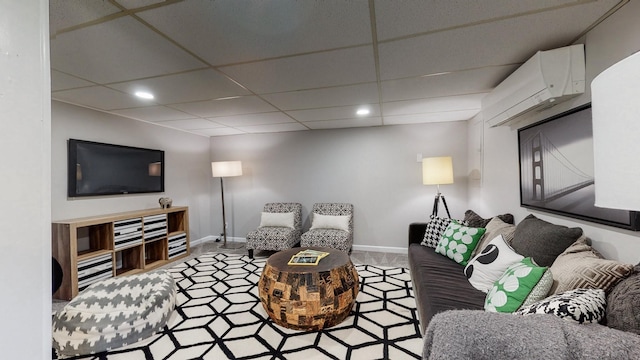 1304 Cheshire Dr, Nashville, TN 37207 - living area featuring an AC wall unit, baseboards, recessed lighting, and a drop ceiling
