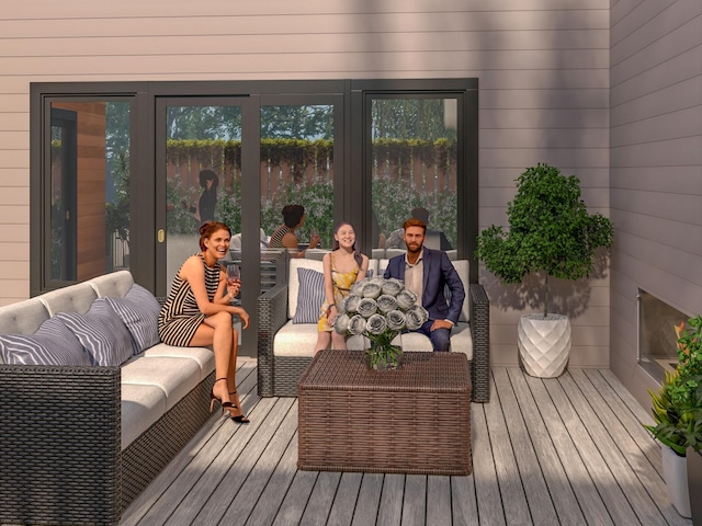 deck with an outdoor hangout area and french doors