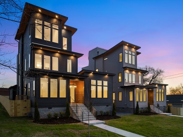 contemporary house with crawl space and entry steps