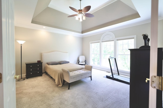 1005 Peck Pl, Hendersonville, TN 37075 - bedroom with a raised ceiling, carpet floors, crown molding, ceiling fan, and baseboards