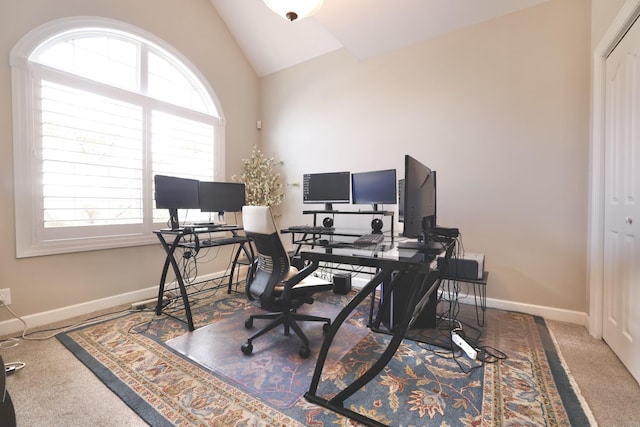 1005 Peck Pl, Hendersonville, TN 37075 - carpeted home office with vaulted ceiling and baseboards