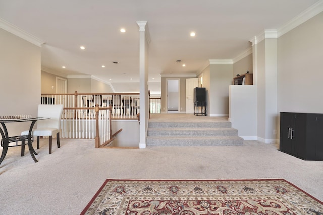 1005 Peck Pl, Hendersonville, TN 37075 - staircase featuring carpet, ornamental molding, recessed lighting, and baseboards