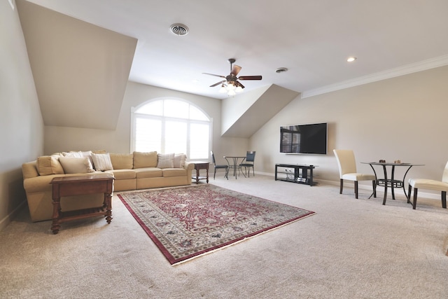 1005 Peck Pl, Hendersonville, TN 37075 - carpeted living room with ceiling fan, baseboards, crown molding, and recessed lighting