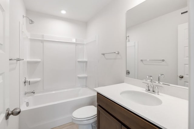 5210 Gladecress Ln, Hermitage, TN 37076 - bathroom featuring toilet, vanity, shower / bath combination, and recessed lighting