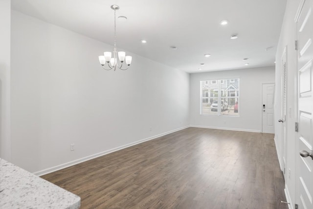 5210 Gladecress Ln, Hermitage, TN 37076 - unfurnished dining area featuring dark wood finished floors, a chandelier, baseboards, and recessed lighting